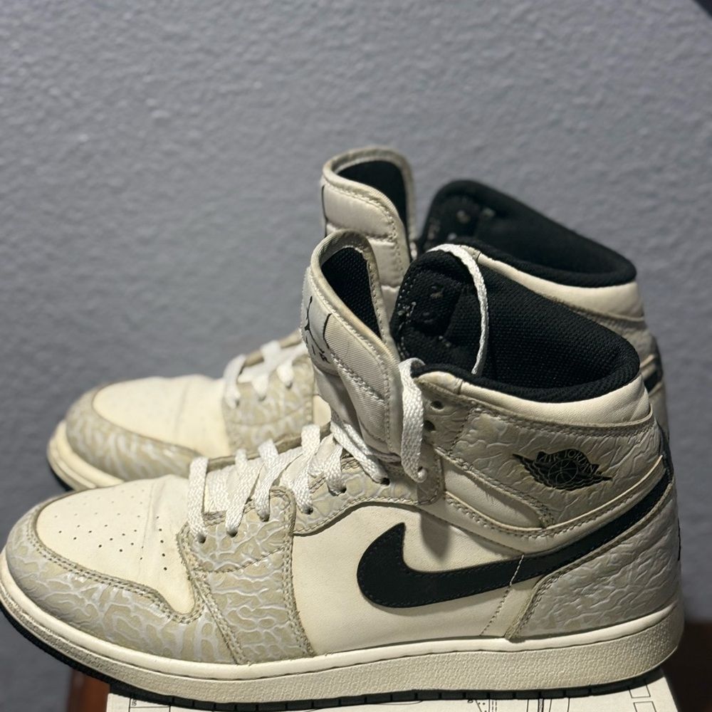 Nike Jordan 1 Retro White Elephant Print High-Top Sneakers in White and Black